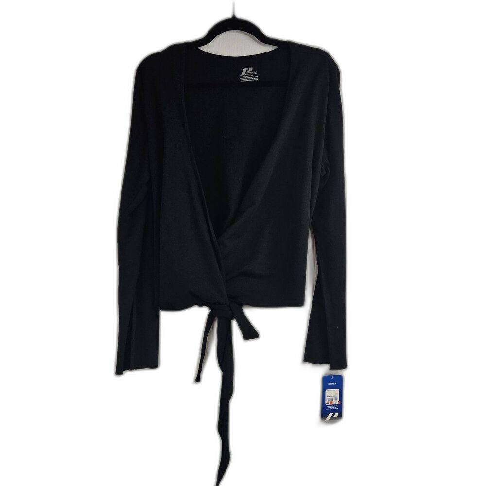 Prospirit Black Long Sleeve Wrap Tank with Tie Front